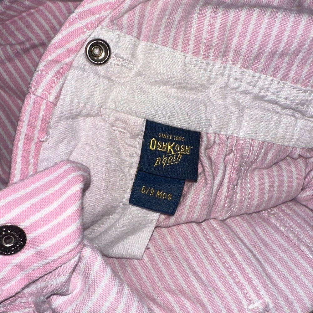 Oshkosh B’Gosh Pink Engineer Stripe Vintage Vestbak Shortalls 6-9m Shorts - Picture 6 of 6